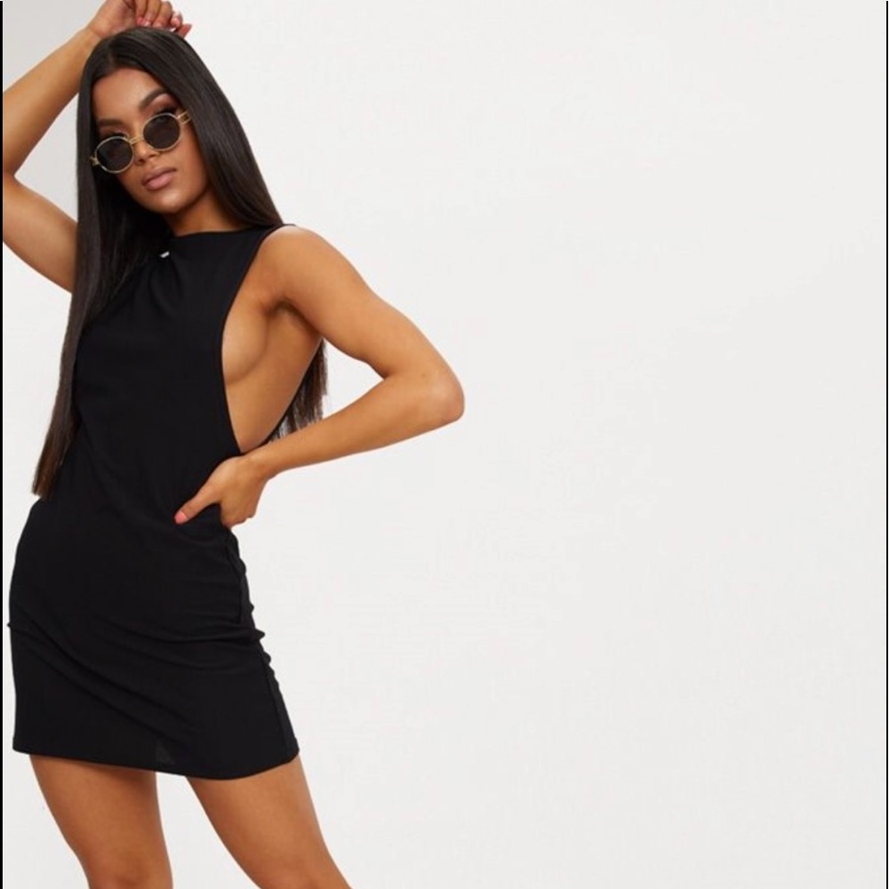 Basic black high neck drop arm dress